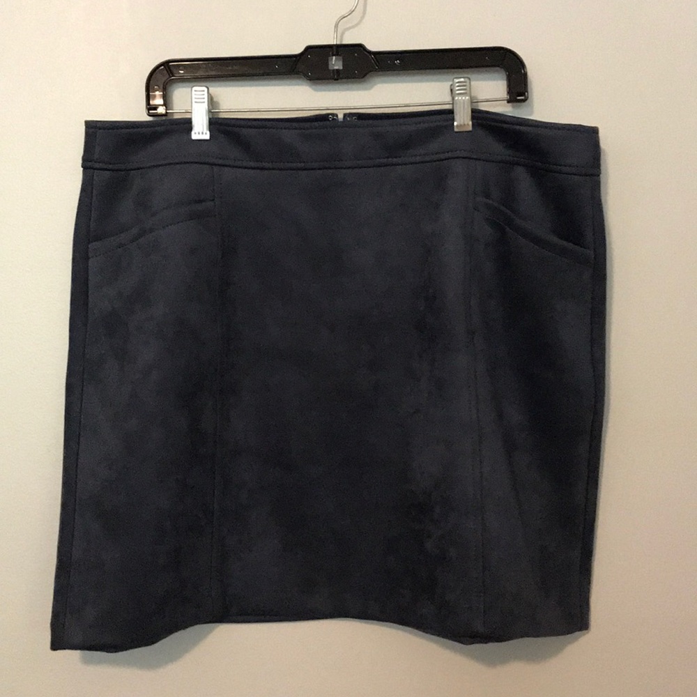 Blue skirt with slash pockets- velvet/suede-like